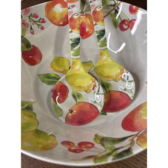 3pc Set Melamine Salad Bowl & Serving Spoons Apples Lemons Picnic Beach BBQ Rare - Picture 9 of 12
